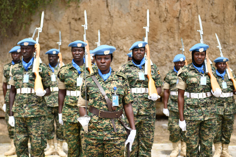 Ugandan soldiers serving under the United Nations Guard Unit, on parade during the command hand over/takeover ceremony held in Mogadishu, Somalia on July 25, 2019.UN Photo/Ilyas Ahmed Ugandan soldiers serving under the United Nations Guard Unit, on parade during the command hand over/takeover ceremony held in Mogadishu, Somalia on July 25, 2019.UN Photo/Ilyas Ahmed